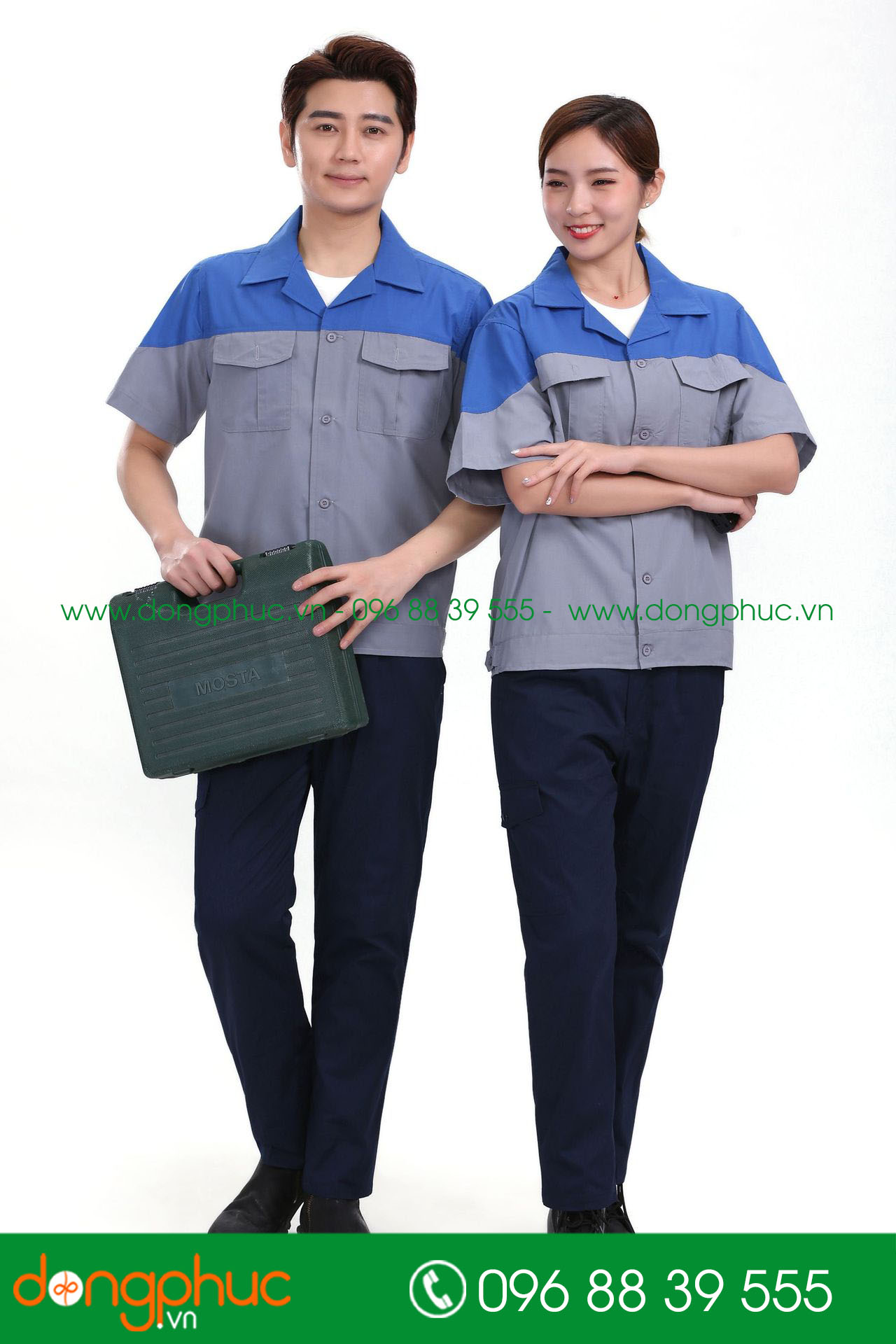 Mẫu bảo hộ màu ghi đậm phối xanh bích cộc tay